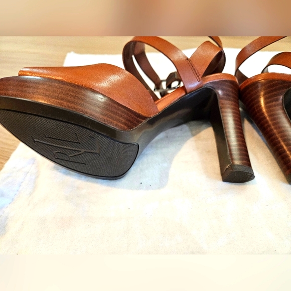 Lauren Ralph Lauren Saydee Leather Platform Heels Burnished Vachetta Tan 5.5 New - Picture 4 of 6